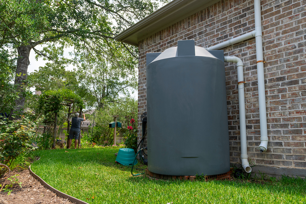 Rain collection system on the side of a residential building